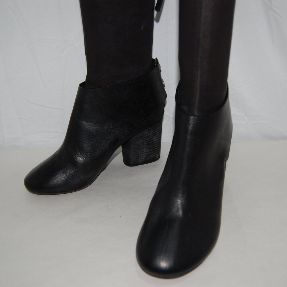 37/ US 7❤️Made in ITALY Black Leather slouch Over Knee High Heels Tall BOOTS OTK